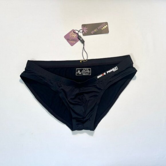 Brave Person Men's Swim Bikini Brief - Black (BP9791-BK) Contoured Pouch - Picture 3 of 13